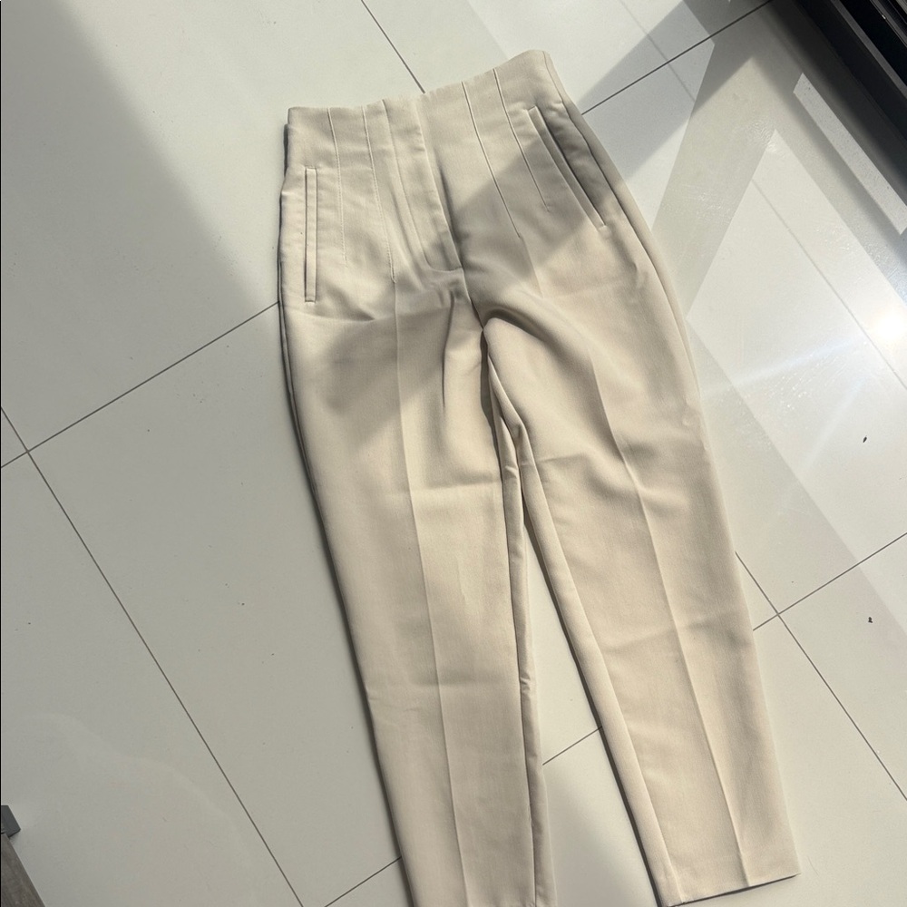 Zara Cream High-Waist Tailored Pants
